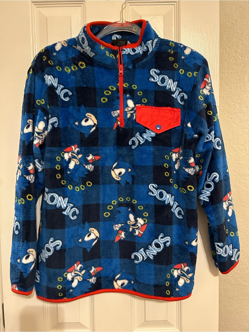 Sonic the Hedgehog Kids Blue Fleece Pullover with Red Pocket Trim
